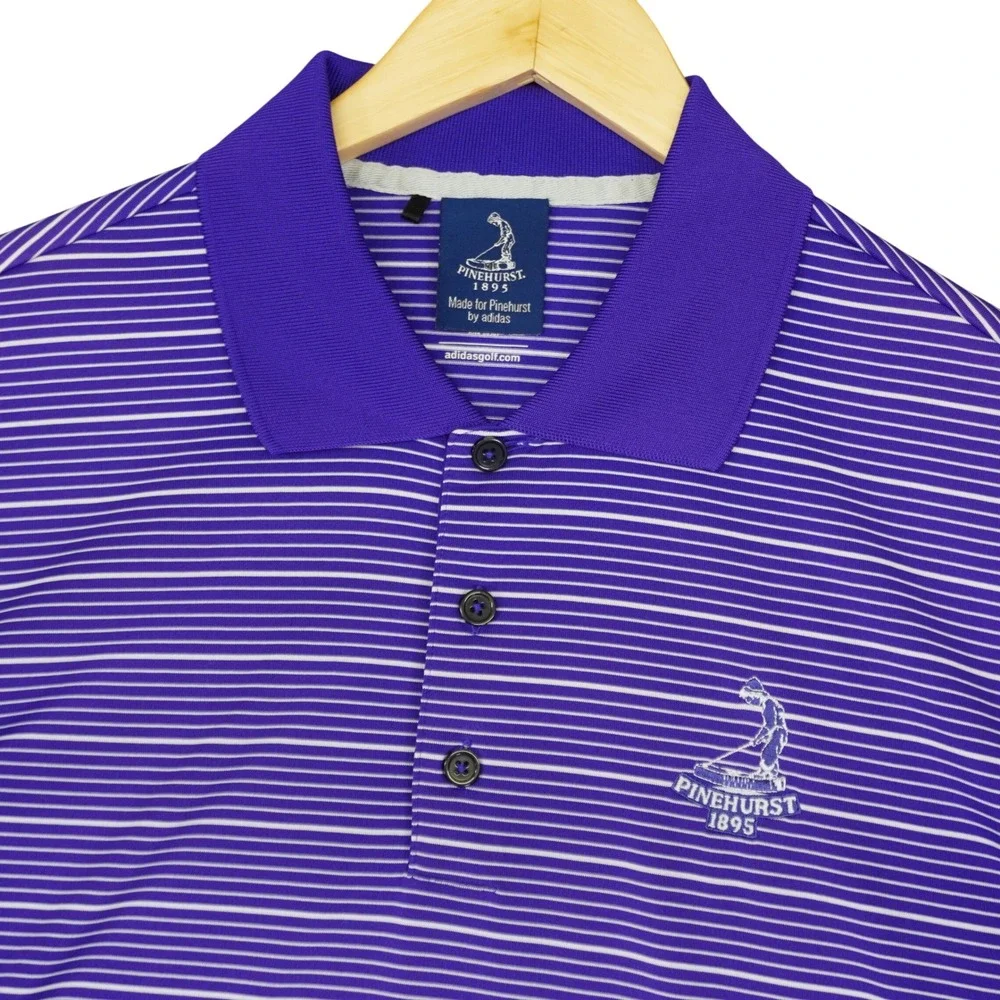 Adidas Polo Shirt Mens Medium Purple Striped Pinehurst 1895 Climalite Golf